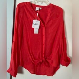 Zac & Rachel Reddish Orange Versatile Button Down Blouse